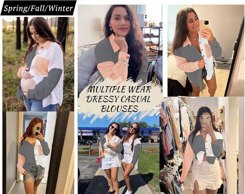 Womens Button Down Shirts Long Sleeve Cotton Gauze Tops Casual Collared Blouses Loose Fit with Pocket in Saudi Arabia