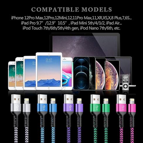iPhone Charger 4Pack/3-6ft, Long Braided Lightning Cables, Fast Charging Power Charger Cords for iPhone 14 13 12 Pro Max/11Pro Max/SE/X/XS/XR/8/7 Plus, iPad Mini, Air, Cargador Wire Lightening Colored in Saudi Arabia