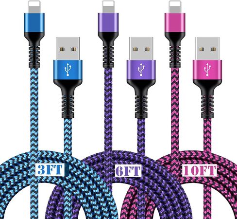 iPhone Charger 4Pack/3-6ft, Long Braided Lightning Cables, Fast Charging Power Charger Cords for iPhone 14 13 12 Pro Max/11Pro Max/SE/X/XS/XR/8/7 Plus, iPad Mini, Air, Cargador Wire Lightening Colored in Saudi Arabia