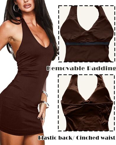 Bodycon Halter Mini Dresses for Women Removable Padded Going Out Club Backless V Neck Summer Cocktail Party Outfit in Kuwait