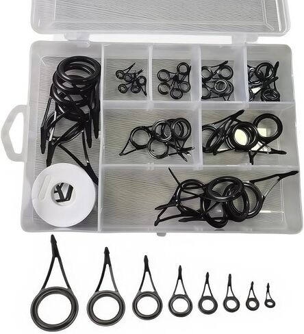Baitcasting Rod Guide Repair Kit – 8 Sizes (5 Each) | Stainless Steel Frames with Ceramic Inserts – Fishing Pole Eyelets Replacement Kit for Freshwater and Saltwater Fishing Rods Repair in Kuwait