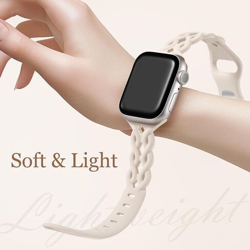 6 Pack Slim Silicone Bands Compatible with Apple Watch Band 40mm 38mm 41mm 42mm 44mm 45mm 46mm 49mm, Breathable Braided Lace Sport Strap Wristbands for iWatch SE Series 10 9 8 7 6 5 4 3 2 Ultra Women in Kuwait