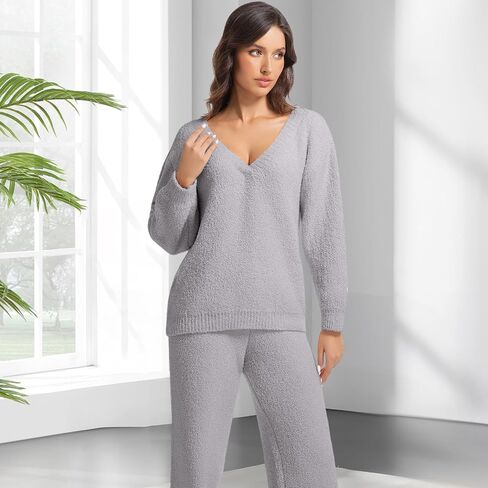 2 قطعة من بيجامات الصوف للنساء مجموعات V-theck سترة سترة المرأة طويلة الأكمام غامضة. in Kuwait