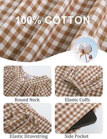 Flygo Womens Gingham Pajama مجموعة 2 قطعة من القطن منقو in Kuwait