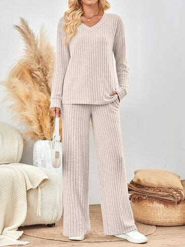 مجموعات Lillusory Lounge للنساء 2 قطعة لطيفة الأكمام الطويلة الخامس قمم عنق بيجاما سروال PJS مجموعات ملابس النوم الخريف ملابس الملابس in Kuwait