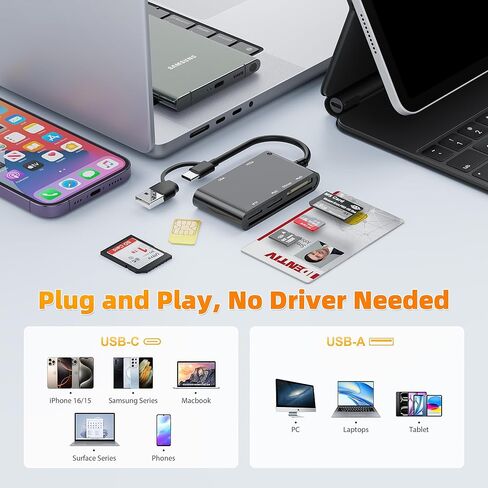 8 in 1 Multi Memory Card Reader USB C Lightning USB3.0 Multi Card Reader for SD TF CF XD MS,SD Card Reader Adapter for iPhone/iPad/MacBook/Samsung/PC Plug and Play Simultaneously Read/Write 5Gbps in Kuwait