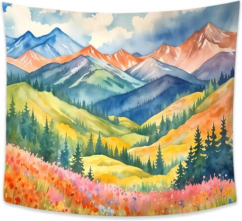 Exqcom Maximalist Mountain Floral Tapestry, Mountain Wall Decor, Colorful Abstract Nature Scenic Wildflowers Tapestries Wall Blanket for Home Bedroom Living Room Decor, 50x60 Inch in Saudi Arabia