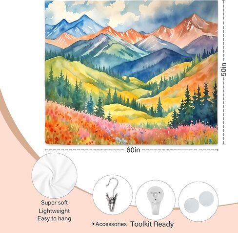 Exqcom Maximalist Mountain Floral Tapestry, Mountain Wall Decor, Colorful Abstract Nature Scenic Wildflowers Tapestries Wall Blanket for Home Bedroom Living Room Decor, 50x60 Inch in Saudi Arabia