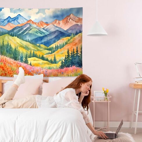 Exqcom Maximalist Mountain Floral Tapestry, Mountain Wall Decor, Colorful Abstract Nature Scenic Wildflowers Tapestries Wall Blanket for Home Bedroom Living Room Decor, 50x60 Inch in Saudi Arabia