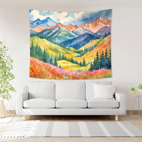 Exqcom Maximalist Mountain Floral Tapestry, Mountain Wall Decor, Colorful Abstract Nature Scenic Wildflowers Tapestries Wall Blanket for Home Bedroom Living Room Decor, 50x60 Inch in Saudi Arabia