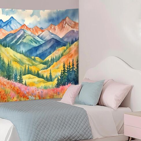 Exqcom Maximalist Mountain Floral Tapestry, Mountain Wall Decor, Colorful Abstract Nature Scenic Wildflowers Tapestries Wall Blanket for Home Bedroom Living Room Decor, 50x60 Inch in Saudi Arabia
