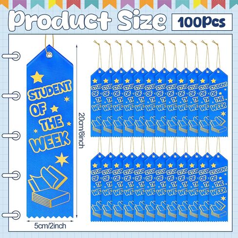 100 Pcs Student of The Month Award Ribbons Bulk 8" x 2" Prizes Ribbons with Event Card and String Award Prize Gift for Tournaments, Competitions, Party, Classroom Home Study Supplies in Saudi Arabia