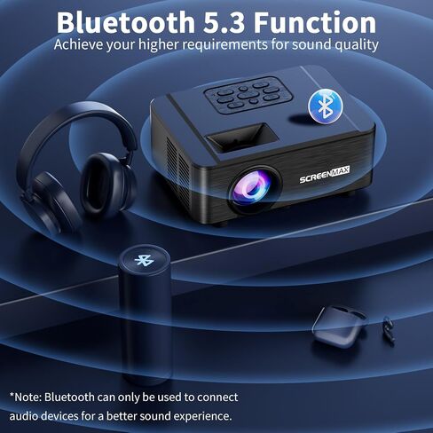 【التركيز الإلكتروني】جهاز عرض SCREENMAX صغير محمول، جهاز عرض مزود بتقنية 5G WIFI Bluetooth، ومكبرات صوت مزدوجة، وجهاز عرض فيديو للمسرح المنزلي 1080 بكسل، وجهاز عرض أفلام LED خارجي، متوافق مع وحدات التحكم في الألعاب، والكمبيوتر الشخصي، والهاتف in Kuwait