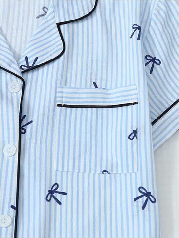 Women's 2 Piece Plaid Pajama Sets Bow Print Short Sleeve Button Down Shirt and Shorts Lounge Set Pjs in Saudi Arabia