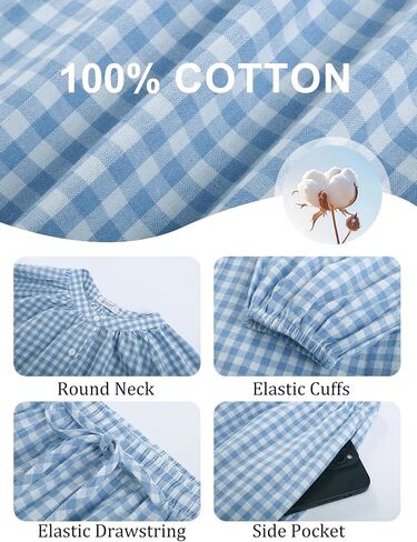 Flygo Womens Gingham Pajama مجموعة 2 قطعة من القطن منقو in Kuwait