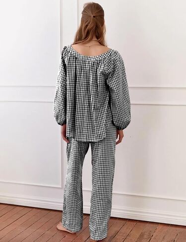 Flygo Womens Gingham Pajama مجموعة 2 قطعة من القطن منقو in Saudi Arabia