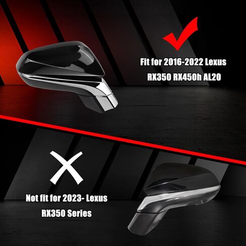 Glossy Black Direct Replacement Side Mirror Covers Caps for 2015-2021 Lexus NX200T NX300 RX350 RX450H, Directly Replace Style, Not Sticker Style, Passenger Side in Saudi Arabia