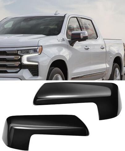 TOP-VIGOR Top Half Mirror Cap Cover Compatible with 2019 2020 2021 2022 2023 2024 2025 Chevy Silverado 1500 and GMC Sierra 1500 (Glossy Black), 2pcs Mirror Covers Replacement for Left & Right Side in Saudi Arabia