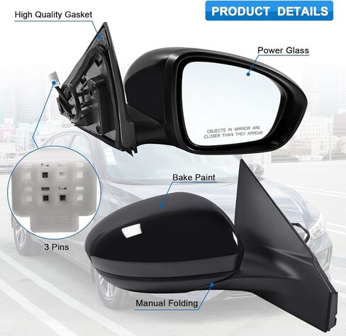 Right Passenger Side Mirror Assembly Fits 2020 2021 2022 2023 2024 Nissan Sentra with Power Glass Manual Folding Match Black Replace NI1321326(3Pins) in Saudi Arabia