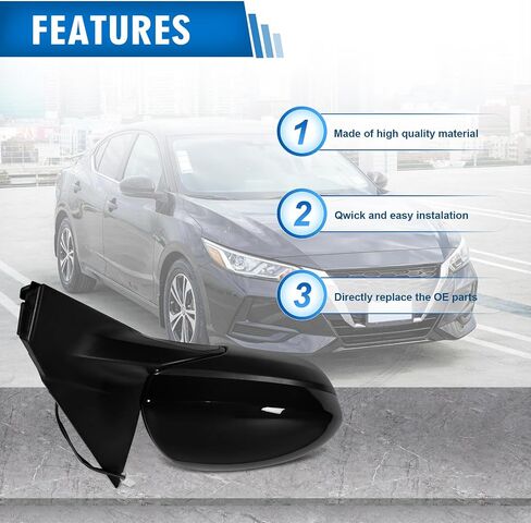 Right Passenger Side Mirror Assembly Fits 2020 2021 2022 2023 2024 Nissan Sentra with Power Glass Manual Folding Match Black Replace NI1321326(3Pins) in Saudi Arabia