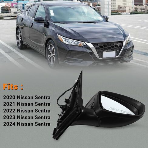Right Passenger Side Mirror Assembly Fits 2020 2021 2022 2023 2024 Nissan Sentra with Power Glass Manual Folding Match Black Replace NI1321326(3Pins) in Saudi Arabia