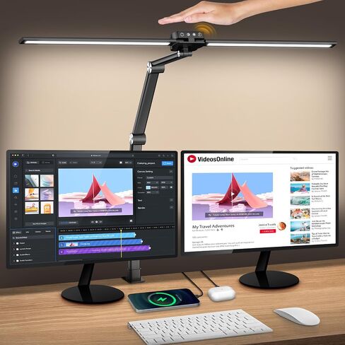 Syrinx LED Desk Lamp with Clamp, Architect Desk Lamp for Home Office with Gesture Sensor Switch, 24W Bright Dimming Desk Light with Remote, 50 Lighting Modes Tempering LED Table Light in Kuwait