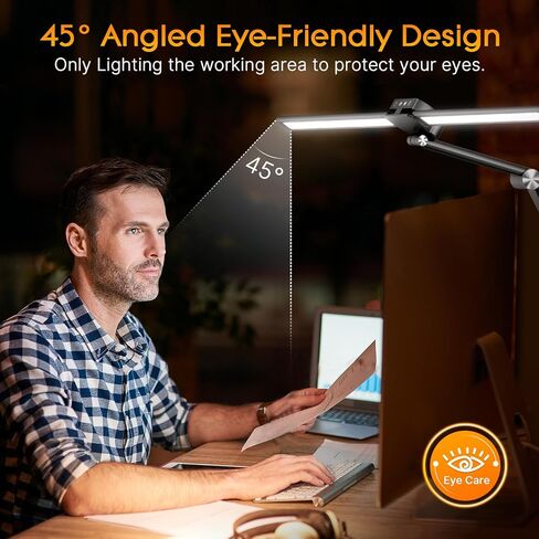 Syrinx LED Desk Lamp with Clamp, Architect Desk Lamp for Home Office with Gesture Sensor Switch, 24W Bright Dimming Desk Light with Remote, 50 Lighting Modes Tempering LED Table Light in Kuwait