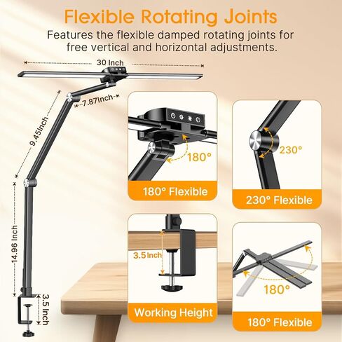 Syrinx LED Desk Lamp with Clamp, Architect Desk Lamp for Home Office with Gesture Sensor Switch, 24W Bright Dimming Desk Light with Remote, 50 Lighting Modes Tempering LED Table Light in Kuwait