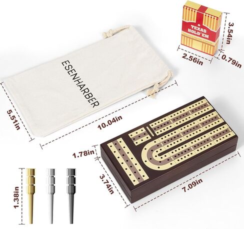 Cribbage Board Game Set, Premium Wooden Board with Magnetic Lock and Metal Pegs, 2 Playing Cards, and Large Storage - Travel-Friendly Continuous 3 Track Board in Kuwait