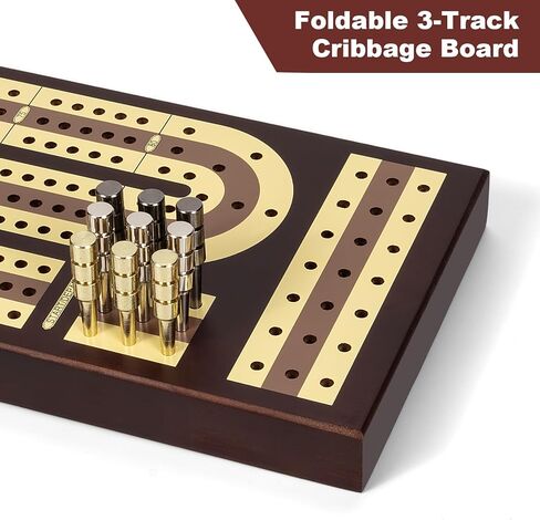 Cribbage Board Game Set, Premium Wooden Board with Magnetic Lock and Metal Pegs, 2 Playing Cards, and Large Storage - Travel-Friendly Continuous 3 Track Board in Kuwait