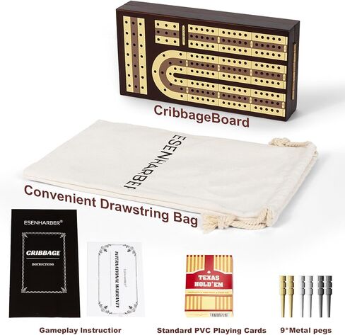 Cribbage Board Game Set, Premium Wooden Board with Magnetic Lock and Metal Pegs, 2 Playing Cards, and Large Storage - Travel-Friendly Continuous 3 Track Board in Kuwait