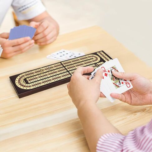 Cribbage Board Game Set, Premium Wooden Board with Magnetic Lock and Metal Pegs, 2 Playing Cards, and Large Storage - Travel-Friendly Continuous 3 Track Board in Kuwait
