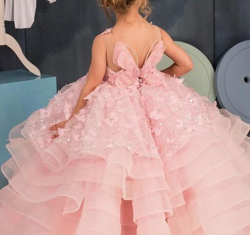 Flower Girl Dress 3D Butterflies Appliques Pageant Dresses for Girls Sparkling Tulle First Communion Dress in Kuwait