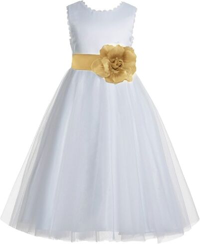 ekidsbridal v-back الدانتيل حافة العاج زهرة فتاة الفستان تعميد فساتين بالتواصل فستان الحفلات 183t in Kuwait