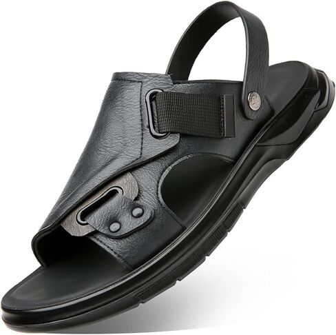 صندل مسطح من الجلد للرجال مع أحزمة الكاحل ثنائية الاستخدام القابلة للتعديل in Kuwait
