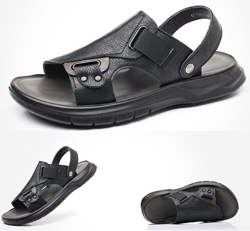 صندل مسطح من الجلد للرجال مع أحزمة الكاحل ثنائية الاستخدام القابلة للتعديل in Kuwait