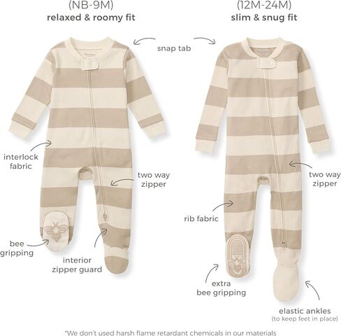 Burt's Bees Baby Baby Boys Sleepers, 100% Organic Cotton, One-piece PJs, Diagonal Zip Up Jumpsuit, Snug Fit Pajamas with Snap Tab in sizes 12, 18, and 24 Months in Kuwait