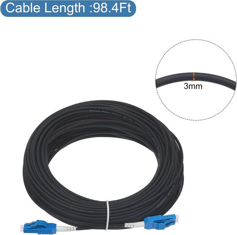 MECCANIXITY 1Pcs 20Ft Single Mode Uniboot Duplex OS2 Fiber Optic Patch Cable LSZH LC/UPC-LC/UPC Armored Jumper Optical Black for Fiber Optic LAN Networks in Saudi Arabia