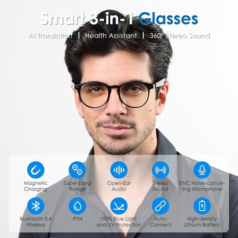 نظارات بلوتوث ذكية للرجال والنساء، التحكم الصوتي ونمط الأذن المفتوحة، نظارات ذكية للاستماع إلى الموسيقى والمكالمات مع مكبرات الصوت IPX4 نظارات صوت بلوتوث مقاومة للماء مع عدسات انتقالية in Saudi Arabia