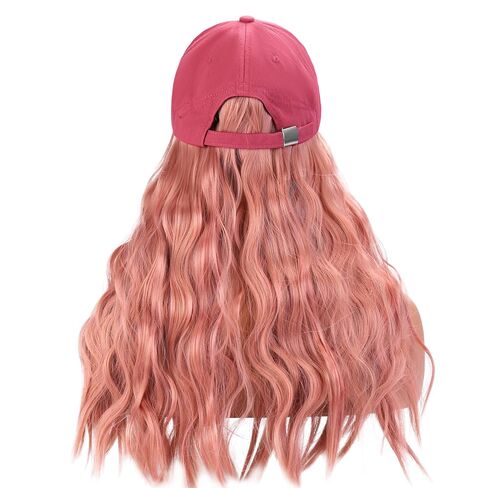 Hat Wig Pink Baseball Cap with Wavy Hair for Women Girls Adjustable Baseball Cap Heat Resistant Synthetic Wig (Raspberry Pink in Kuwait