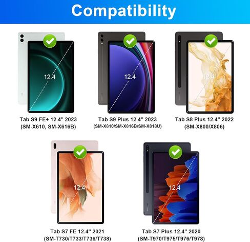 SOPPY 7 Colors Backlit Keyboard Case with Mouse for 12.4" Samsung Galaxy Tab S7 FE/S7 Plus/S8 Plus/S9 FE Plus/S9 Plus/S10+, Wireless Keyboard with Case & Pen Holder for Samsung Tab 12.4 Inch, Black in Kuwait