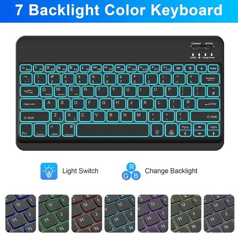 SOPPY 7 Colors Backlit Keyboard Case with Mouse for 12.4" Samsung Galaxy Tab S7 FE/S7 Plus/S8 Plus/S9 FE Plus/S9 Plus/S10+, Wireless Keyboard with Case & Pen Holder for Samsung Tab 12.4 Inch, Black in Kuwait