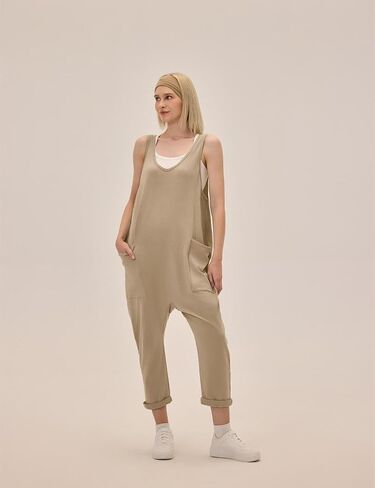 Jumpsuits for Women Casual Sleeveless V Neck Solid Overalls One Piece Long Pants Romper with Pockets in Kuwait