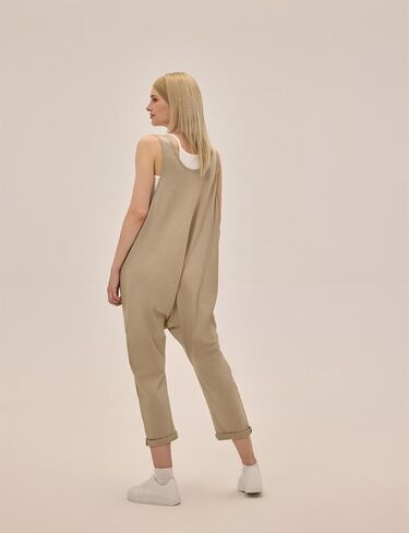 Jumpsuits for Women Casual Sleeveless V Neck Solid Overalls One Piece Long Pants Romper with Pockets in Kuwait