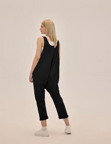 Jumpsuits for Women Casual Sleeveless V Neck Solid Overalls One Piece Long Pants Romper with Pockets in Kuwait
