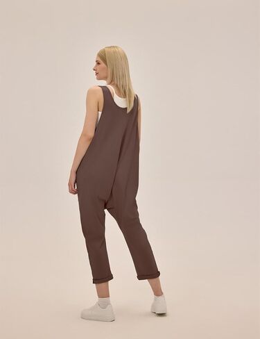 Jumpsuits for Women Casual Sleeveless V Neck Solid Overalls One Piece Long Pants Romper with Pockets in Kuwait
