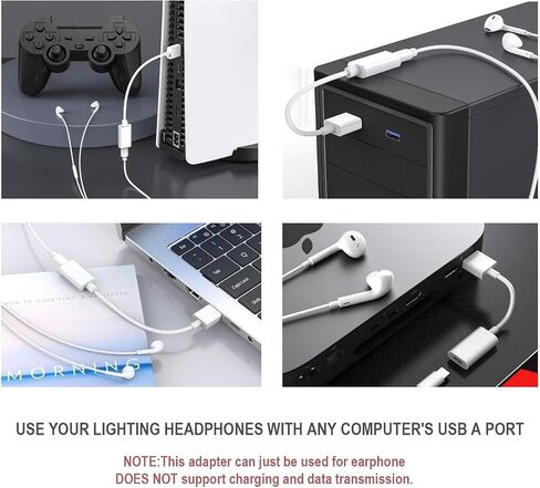 كابل محول صوت USB ذكر إلى Lightning Female، محول من النوع A إلى Lightning Dongle يدعم التحكم في مستوى الصوت بميكروفون متوافق مع سماعات رأس كمبيوتر MacBook وسماعات الأذن وسماعات الأذن والمزيد in Kuwait