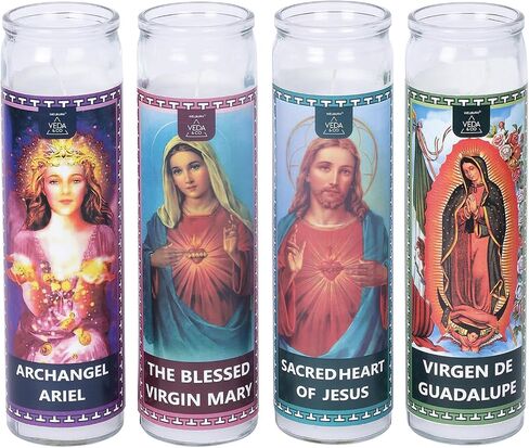 Welburn Veda&Co™ Prayer Candles - Pack of 4, 90 Hours Burn Time Smokeless Unscented Glass Pillar Candle 100% Refined Paraffin Wax, Religious, Memorial, Christmas Vigil, Wedding Home Decor, Emergencies in Saudi Arabia