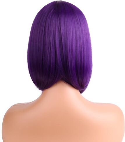 MAGQOO Dark Purple Wig for Women Girls Mardi Gras Bob Wig Short Straight Purple Wig with Bangs Synthetic Heat Resistant Halloween in Kuwait