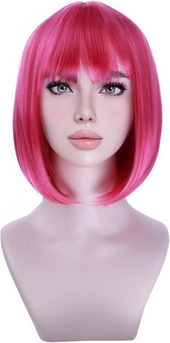 MAGQOO Dark Purple Wig for Women Girls Mardi Gras Bob Wig Short Straight Purple Wig with Bangs Synthetic Heat Resistant Halloween in Kuwait